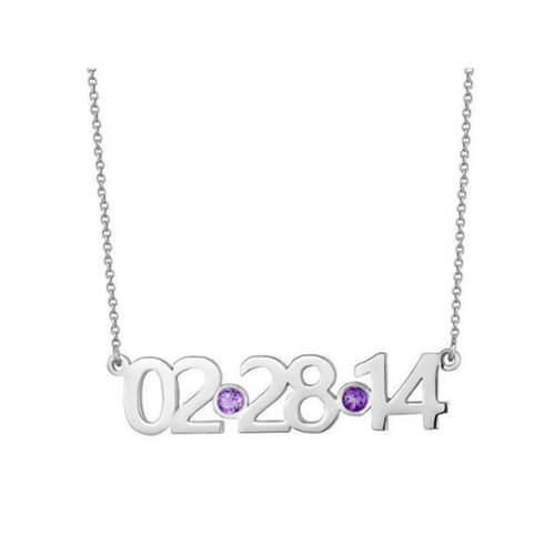 Custom number jewelry with dates factory personalized name plate with birthstone necklace manufacturers